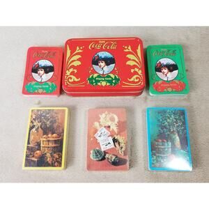 Coca Cola Playing Cards Tin Box Metro Sealed 5 Decks Made in USA Vintage